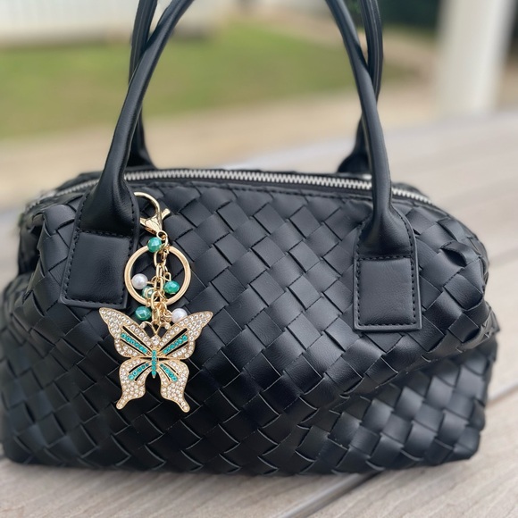Anthropologie Handbags - Anthropologie Black Woven Satchel with Butterfly Charm